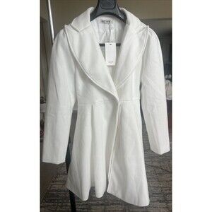 GRACE KARIN White Notch Lapel Long Puff Sleeve A Line Pea Coat w/Self Tie XL